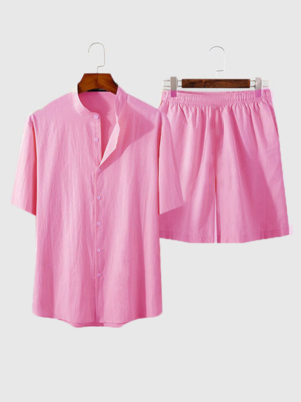 Men's casual home wear loose long-sleeved shorts two-piece set - MyriadMart