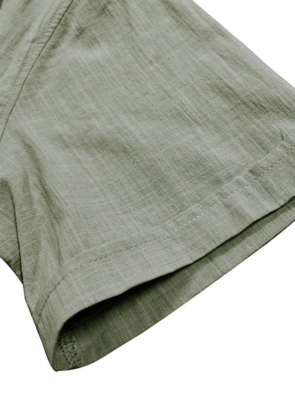 Men's casual solid color lapel short-sleeved tops - MyriadMart