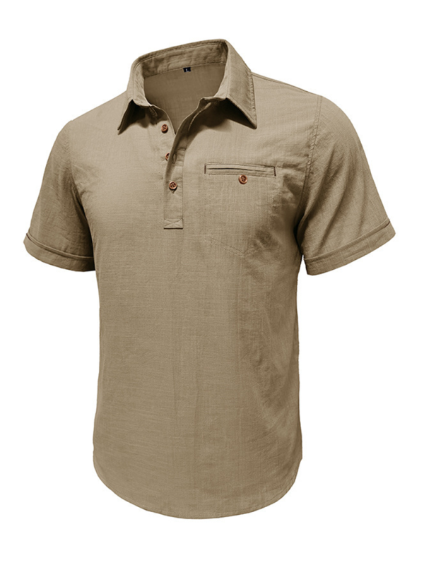Men's casual solid color lapel short-sleeved tops - MyriadMart
