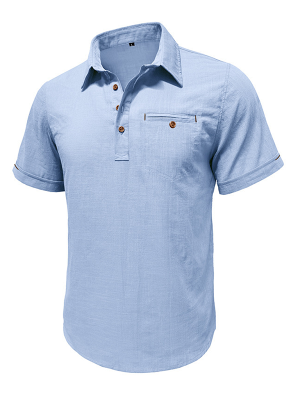 Men's casual solid color lapel short-sleeved tops - MyriadMart