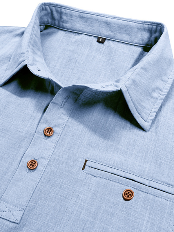 Men's casual solid color lapel short-sleeved tops - MyriadMart