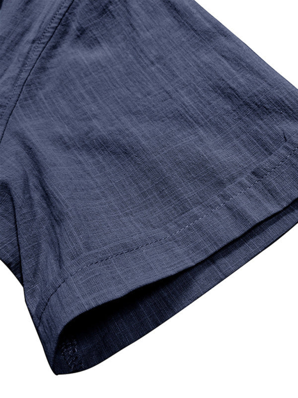 Men's casual solid color lapel short-sleeved tops - MyriadMart