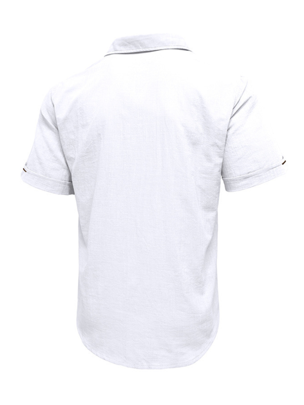 Men's casual solid color lapel short-sleeved tops - MyriadMart