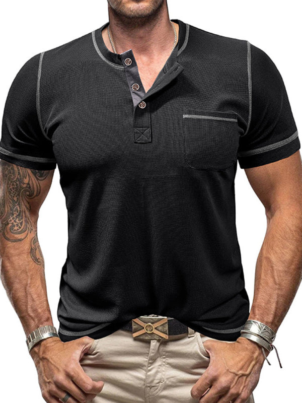 Men's American Vintage Henley Collar Short Sleeve T-Shirt - MyriadMart