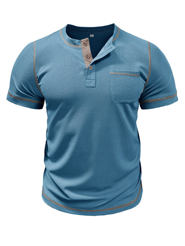 Men's American Vintage Henley Collar Short Sleeve T-Shirt - MyriadMart