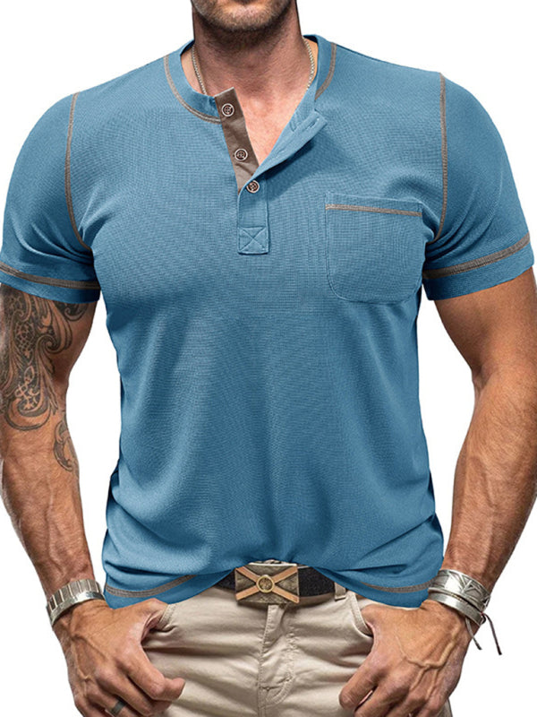 Men's American Vintage Henley Collar Short Sleeve T-Shirt - MyriadMart
