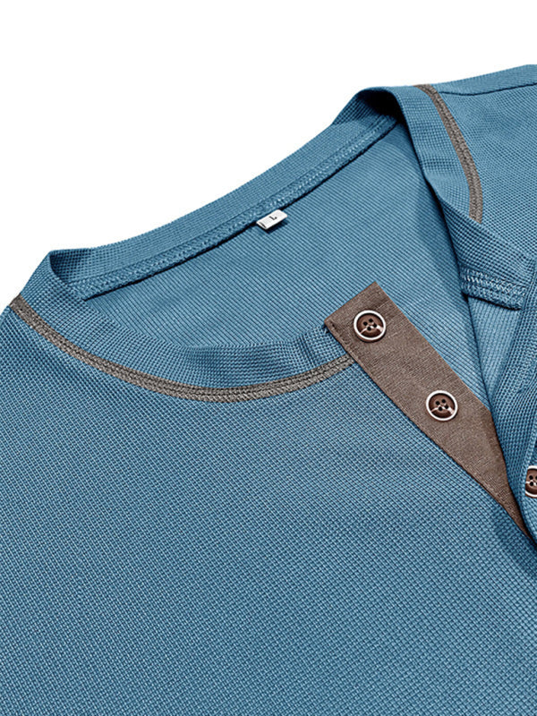 Men's American Vintage Henley Collar Short Sleeve T-Shirt - MyriadMart