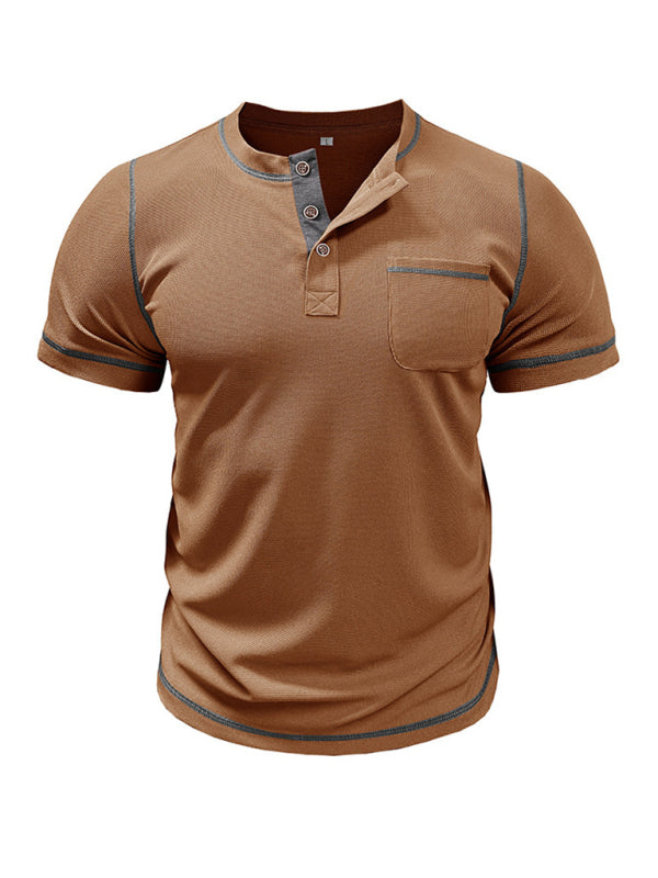 Men's American Vintage Henley Collar Short Sleeve T-Shirt - MyriadMart