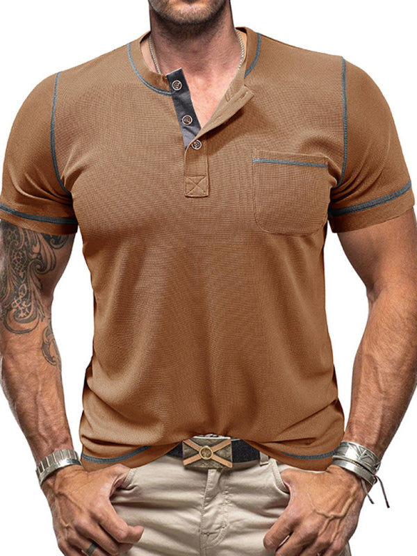 Men's American Vintage Henley Collar Short Sleeve T-Shirt - MyriadMart