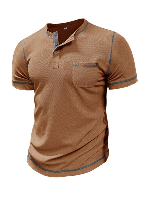 Men's American Vintage Henley Collar Short Sleeve T-Shirt - MyriadMart