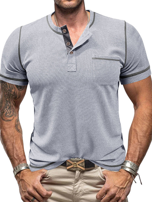 Men's American Vintage Henley Collar Short Sleeve T-Shirt - MyriadMart