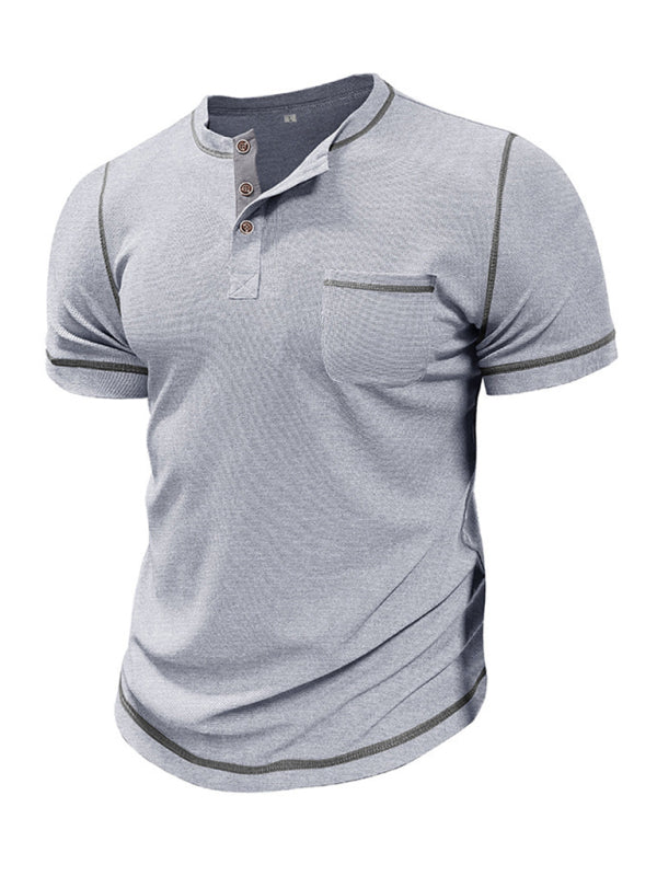 Men's American Vintage Henley Collar Short Sleeve T-Shirt - MyriadMart