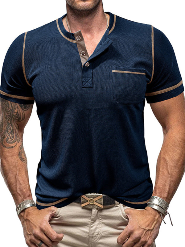 Men's American Vintage Henley Collar Short Sleeve T-Shirt - MyriadMart