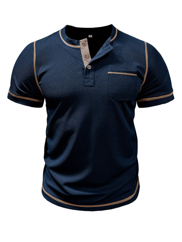 Men's American Vintage Henley Collar Short Sleeve T-Shirt - MyriadMart