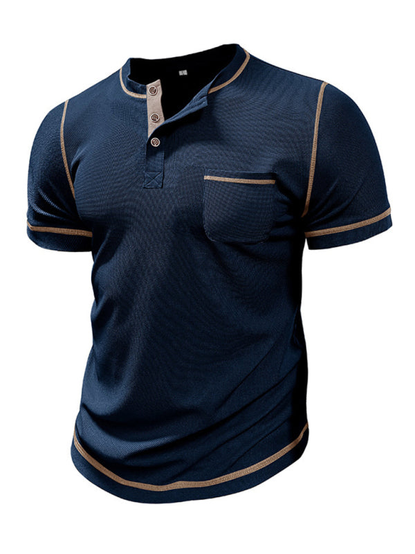 Men's American Vintage Henley Collar Short Sleeve T-Shirt - MyriadMart
