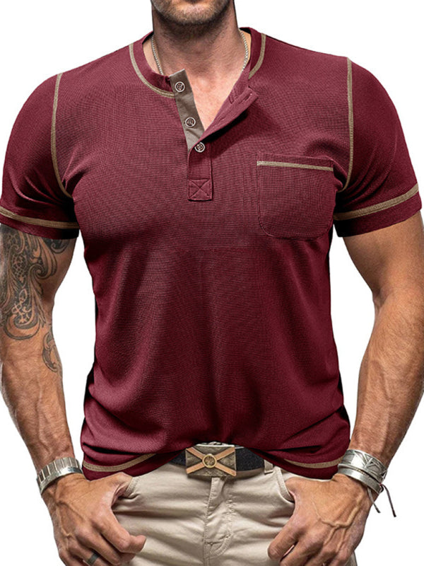 Men's American Vintage Henley Collar Short Sleeve T-Shirt - MyriadMart