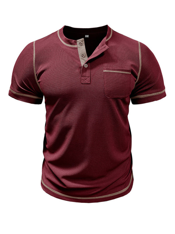 Men's American Vintage Henley Collar Short Sleeve T-Shirt - MyriadMart