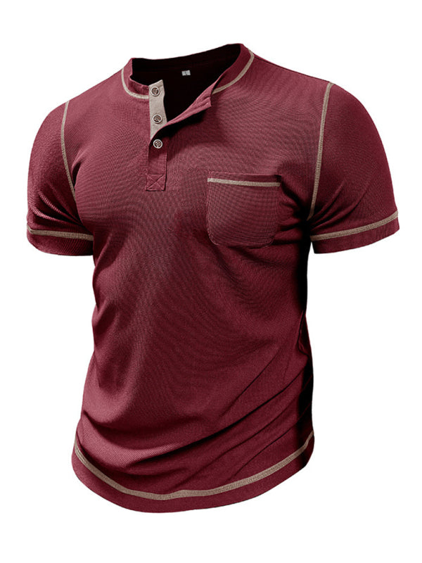 Men's American Vintage Henley Collar Short Sleeve T-Shirt - MyriadMart