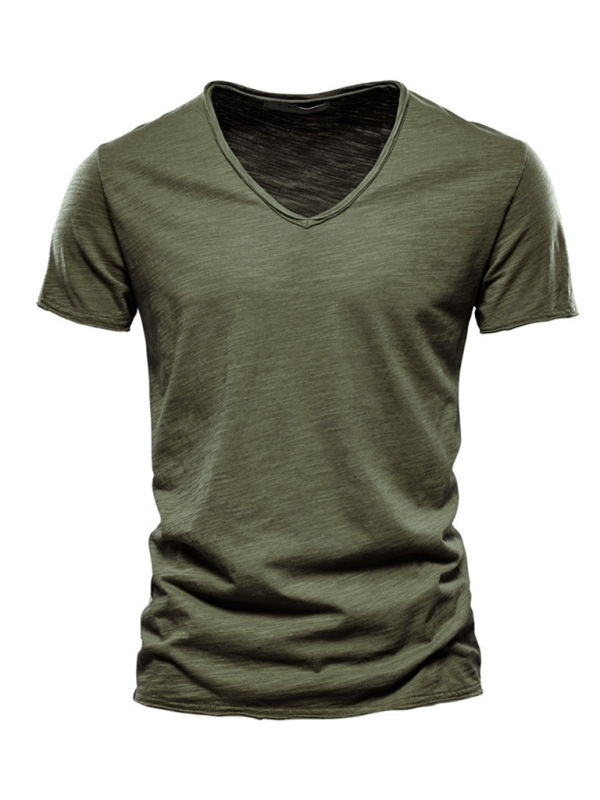 Men's New Solid Color Slub Cotton V-Neck Short Sleeve T-Shirt - MyriadMart