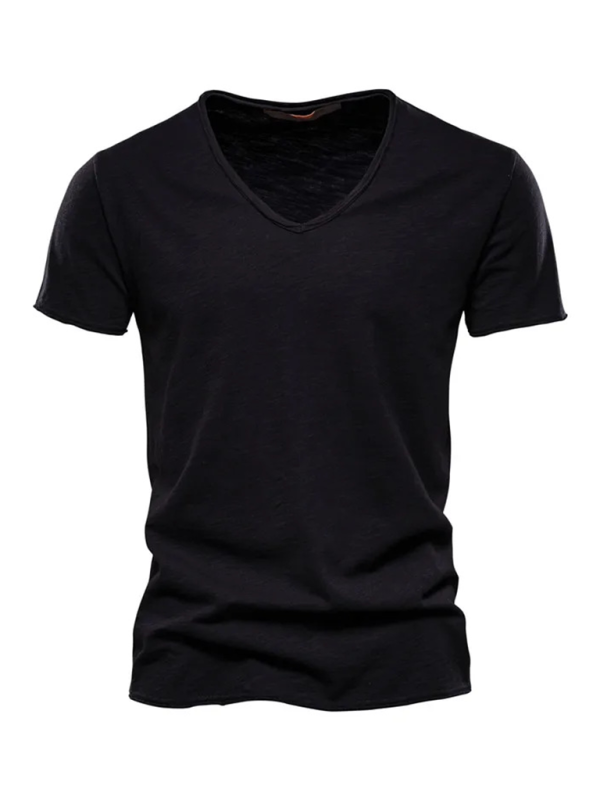Men's New Solid Color Slub Cotton V-Neck Short Sleeve T-Shirt - MyriadMart