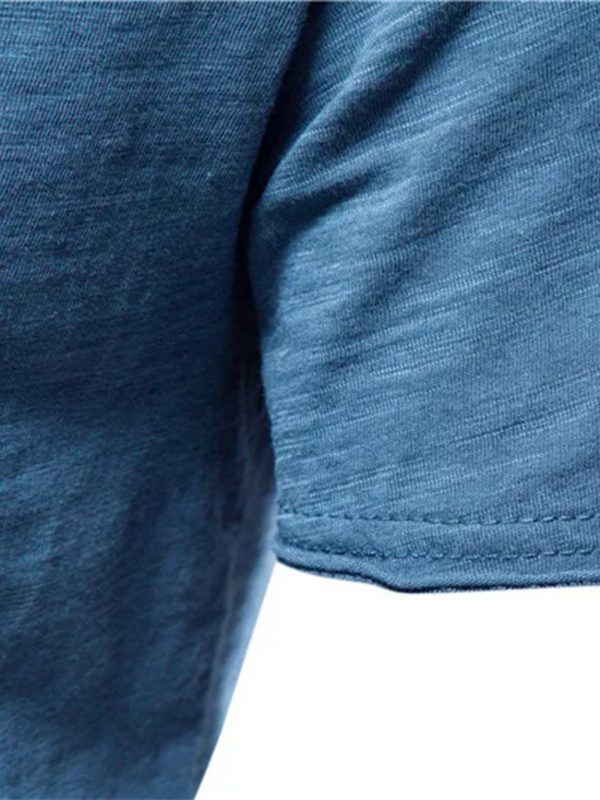 Men's New Solid Color Slub Cotton V-Neck Short Sleeve T-Shirt - MyriadMart