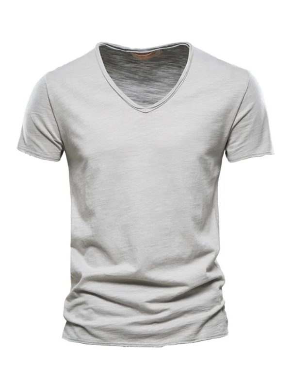 Men's New Solid Color Slub Cotton V-Neck Short Sleeve T-Shirt - MyriadMart