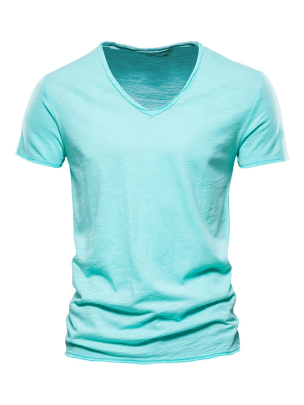 Men's New Solid Color Slub Cotton V-Neck Short Sleeve T-Shirt - MyriadMart
