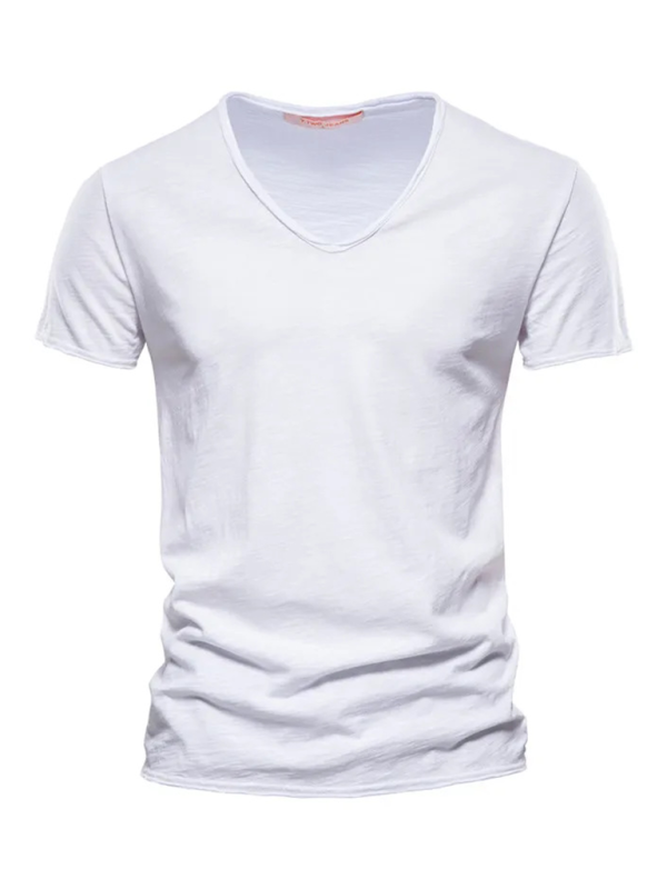 Men's New Solid Color Slub Cotton V-Neck Short Sleeve T-Shirt - MyriadMart