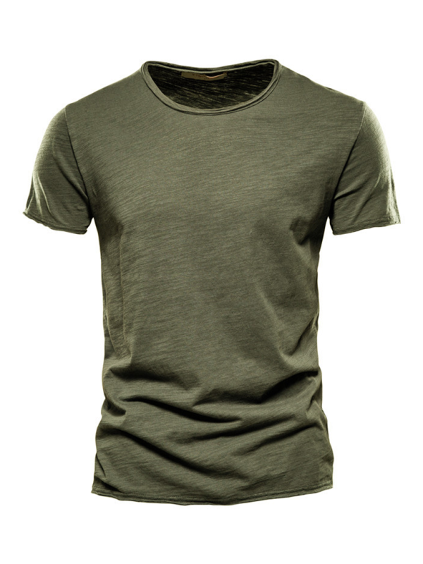 Men's New Solid Color Slub Cotton Round Neck Short Sleeve T-Shirt - MyriadMart