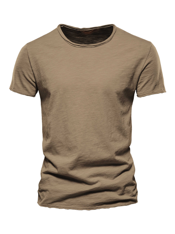 Men's New Solid Color Slub Cotton Round Neck Short Sleeve T-Shirt - MyriadMart