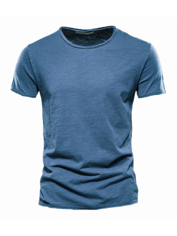 Men's New Solid Color Slub Cotton Round Neck Short Sleeve T-Shirt - MyriadMart