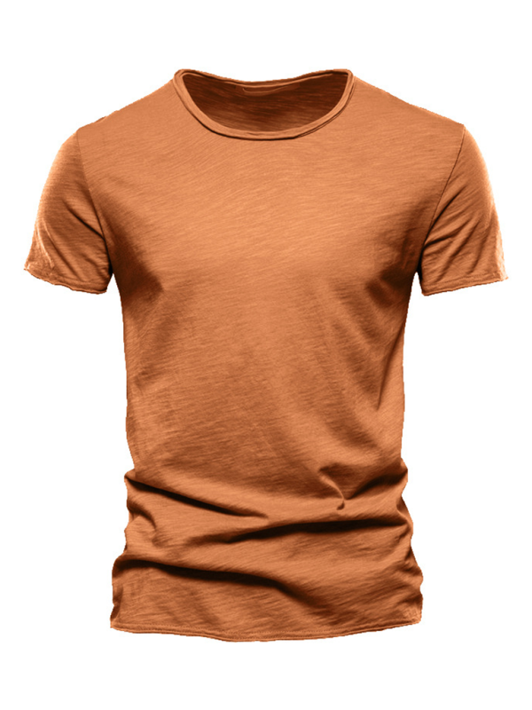 Men's New Solid Color Slub Cotton Round Neck Short Sleeve T-Shirt - MyriadMart