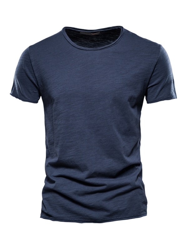 Men's New Solid Color Slub Cotton Round Neck Short Sleeve T-Shirt - MyriadMart
