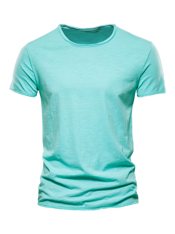 Men's New Solid Color Slub Cotton Round Neck Short Sleeve T-Shirt - MyriadMart