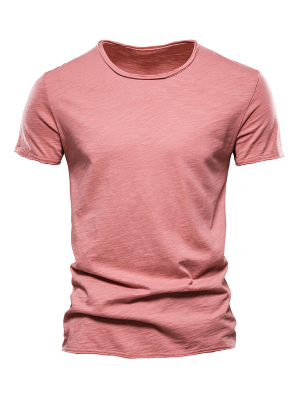 Men's New Solid Color Slub Cotton Round Neck Short Sleeve T-Shirt - MyriadMart