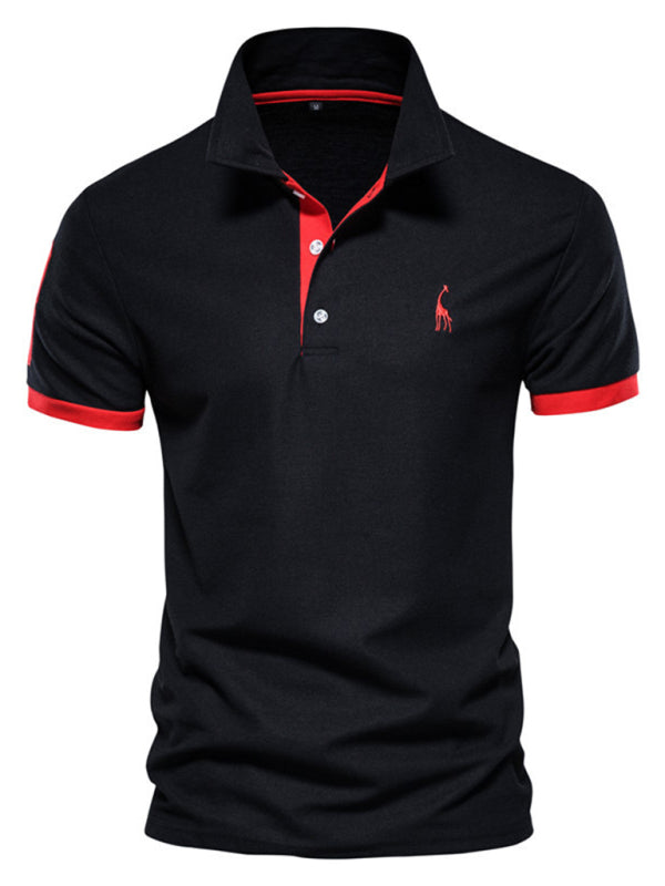 Men's short-sleeved lapel polo shirt with deer embroidery - MyriadMart