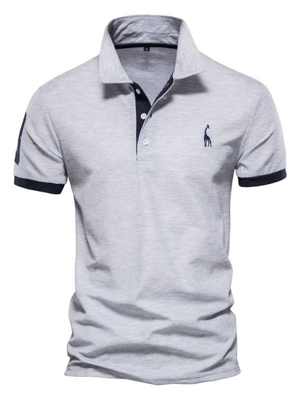 Men's short-sleeved lapel polo shirt with deer embroidery - MyriadMart