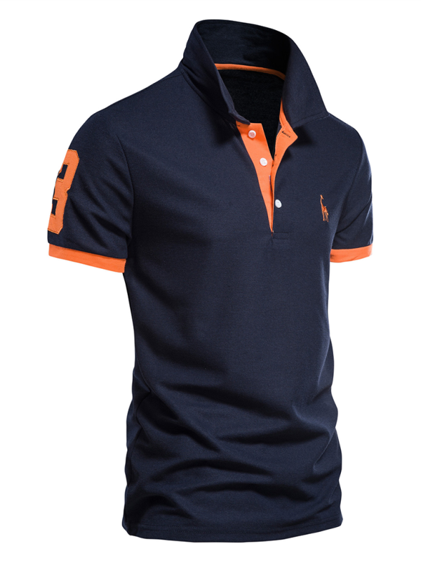 Men's short-sleeved lapel polo shirt with deer embroidery - MyriadMart