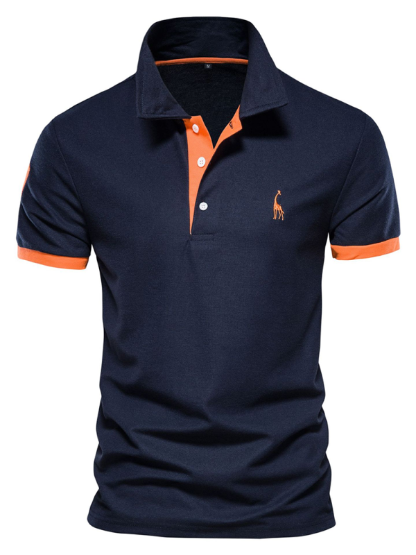 Men's short-sleeved lapel polo shirt with deer embroidery - MyriadMart