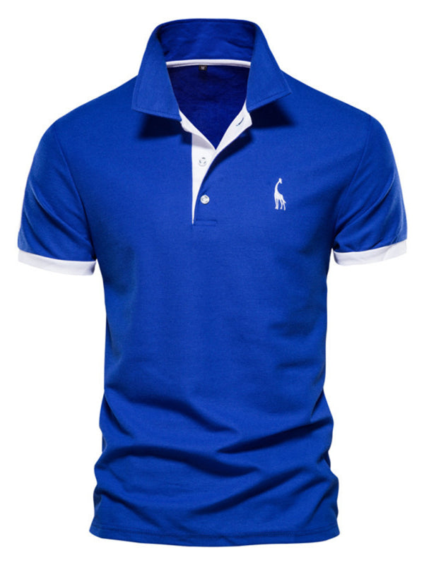 Men's short-sleeved lapel polo shirt with deer embroidery - MyriadMart