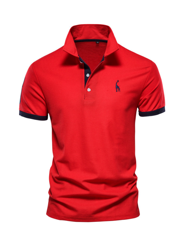 Men's short-sleeved lapel polo shirt with deer embroidery - MyriadMart