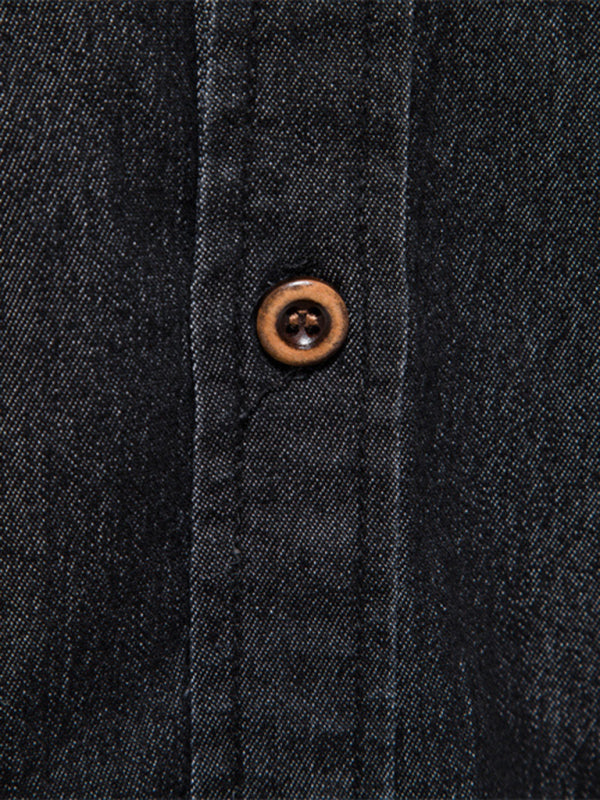 Men's casual solid color non-iron denim long-sleeved shirt - MyriadMart