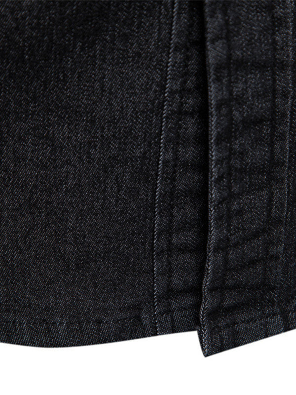 Men's casual solid color non-iron denim long-sleeved shirt - MyriadMart