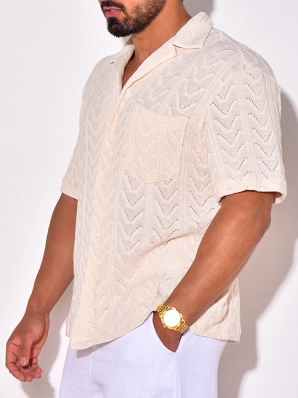 Men's knitted short-sleeved loose T-shirt street casual tops - MyriadMart