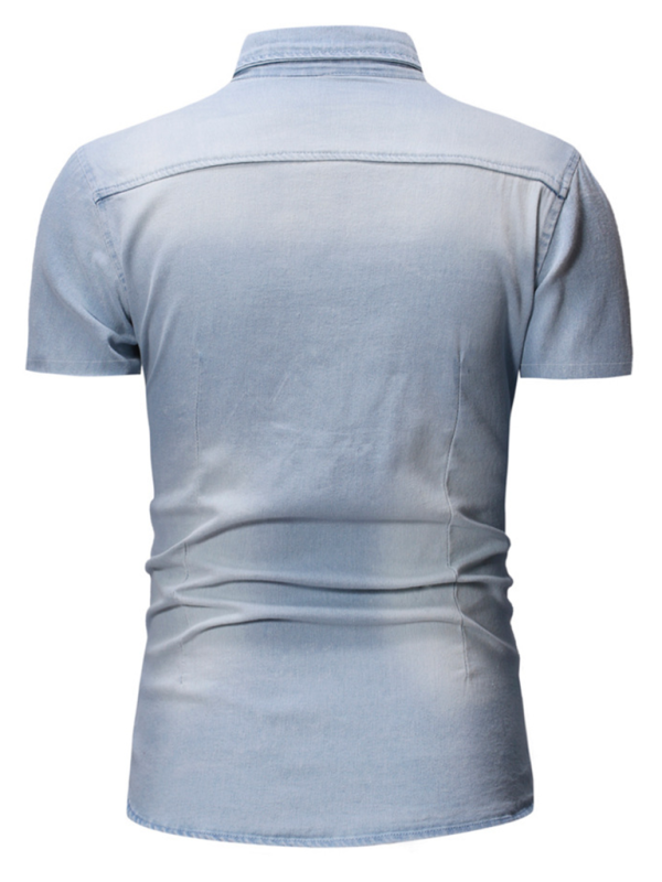 New Men's Solid Color Denim Pocket Decorated Short Sleeve Shirt - MyriadMart