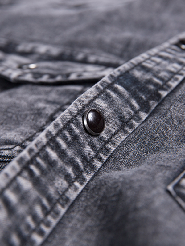 New Men's Solid Color Denim Pocket Decorated Short Sleeve Shirt - MyriadMart