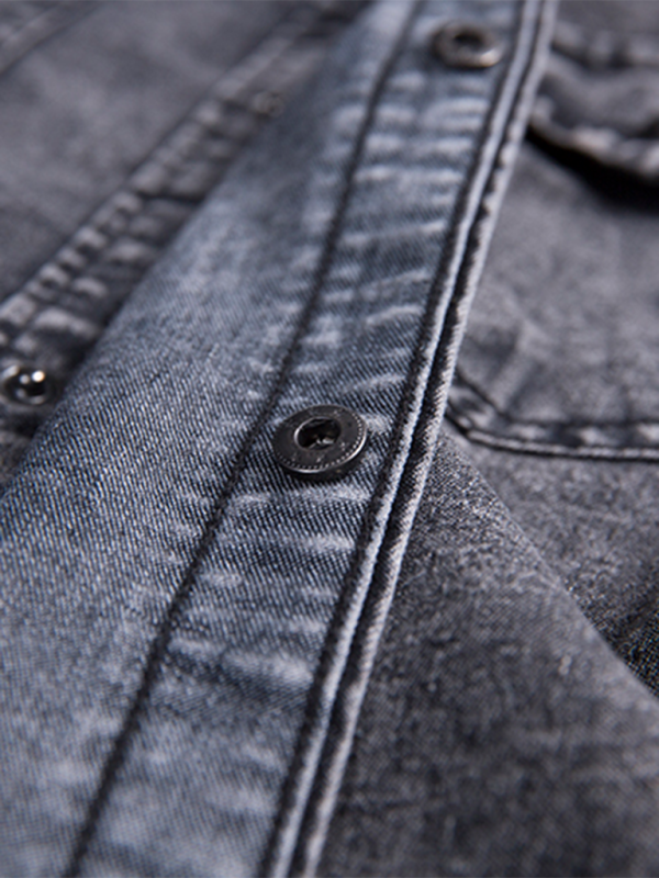 New Men's Solid Color Denim Pocket Decorated Short Sleeve Shirt - MyriadMart