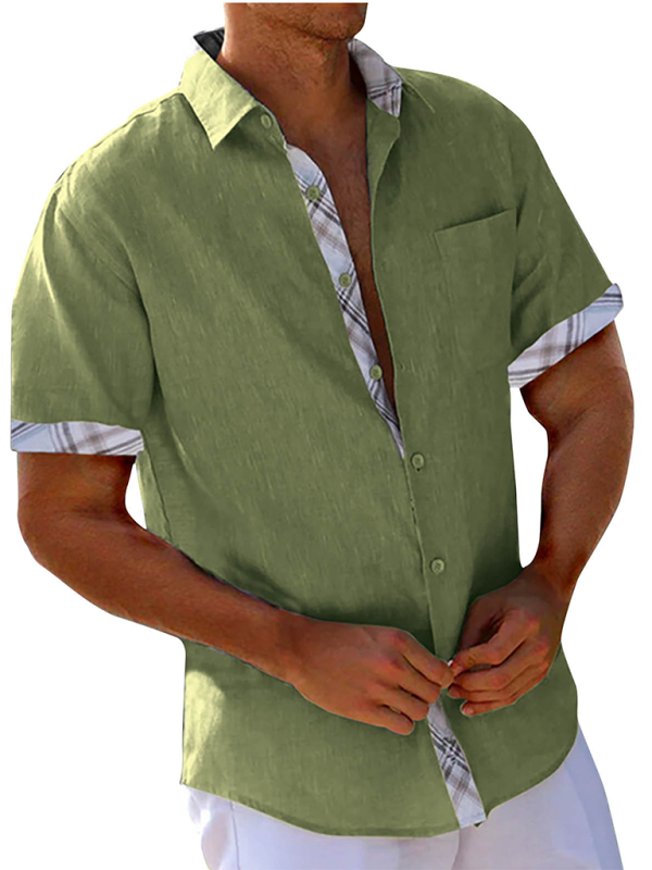 Men's Vacation Shirt Short Sleeve Contrast Lapel Shirt - MyriadMart