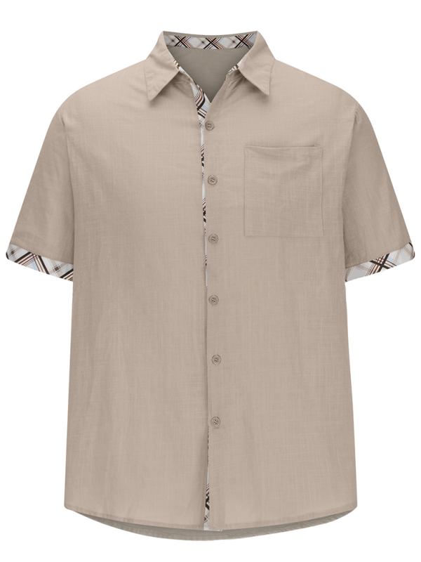 Men's Vacation Shirt Short Sleeve Contrast Lapel Shirt - MyriadMart