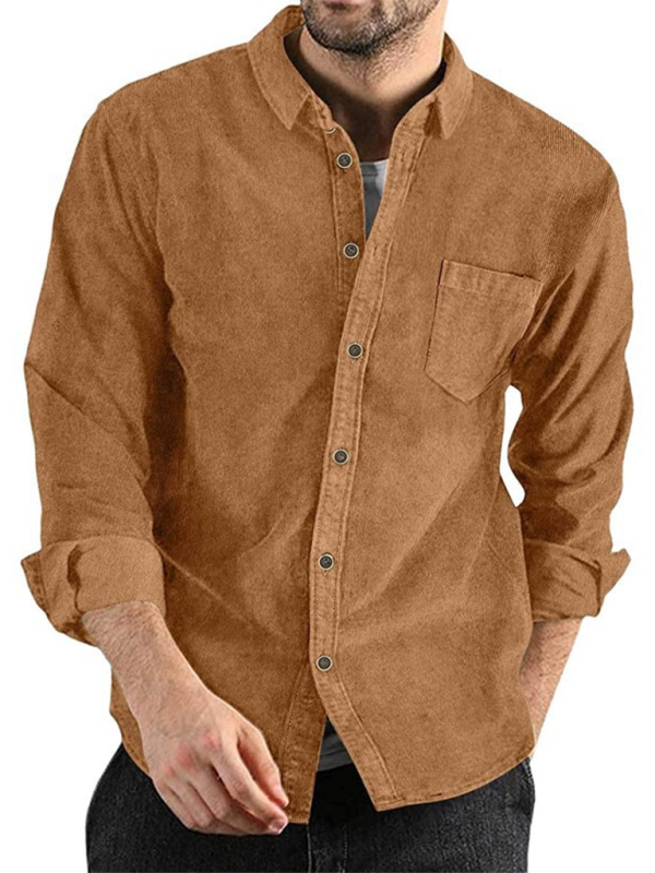 Long-sleeved shirt corduroy lapel button loose casual jacket - MyriadMart